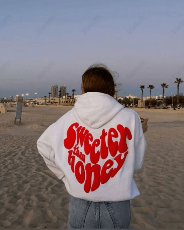 UrbanOutfits Women Oversized Hoodie White / Cotton-Fleece / S Sweeter Than Honey - Women Oversized Hoodie