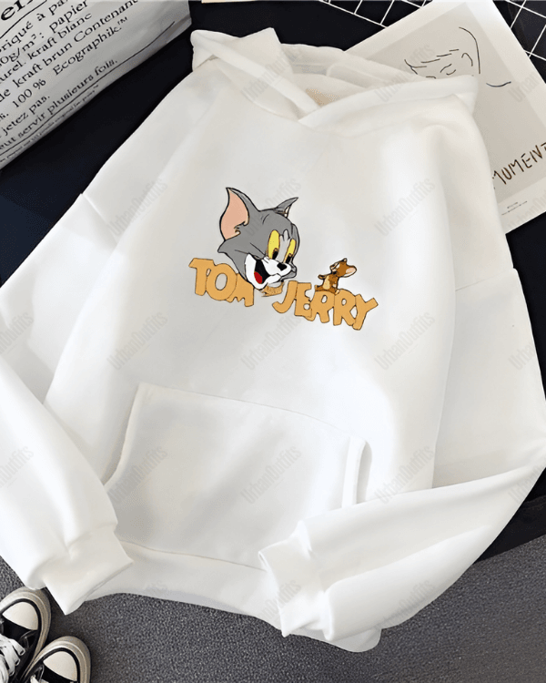 UrbanOutfits Women Oversized Hoodie White / Cotton-Fleece / S Tom & Jerry - Women Oversized Hoodie