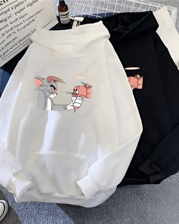 UrbanOutfits Women Oversized Hoodie White / Cotton-Fleece / S Tom & Jerry - Women Oversized Hoodie