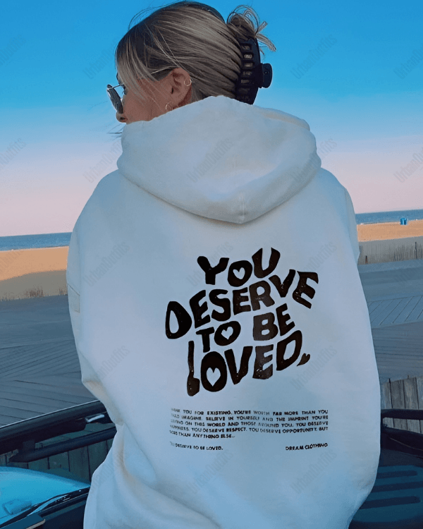 UrbanOutfits Women Oversized Hoodie White / Cotton-Fleece / S You deserve  to be loved - Women Oversized Hoodie