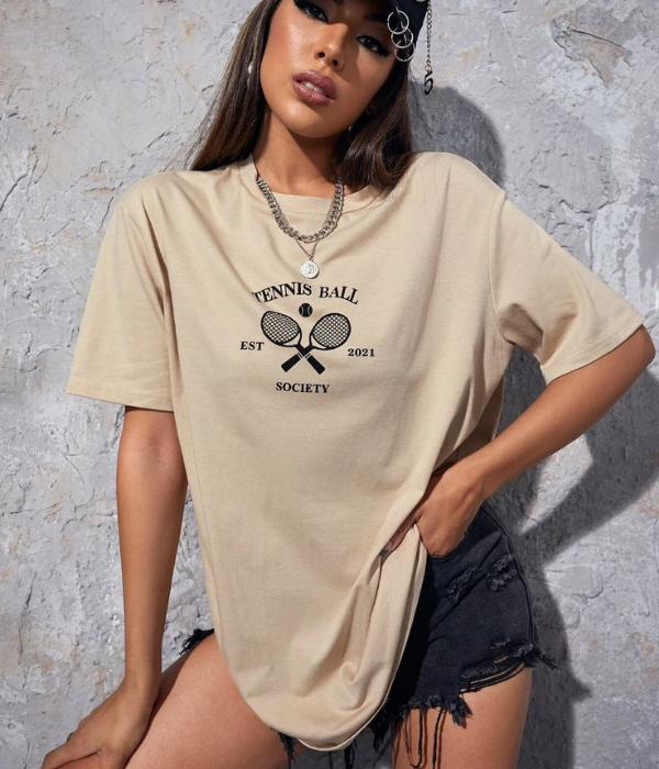 UrbanOutfits Women Oversized T-shirt Beige / S TENNIS BALL- Women Oversized T-shirt