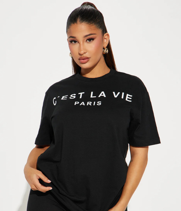 UrbanOutfits Women Oversized T-shirt Black / Cotton / S 'C'EST LA VIE PARIS ' women oversized t-shirt