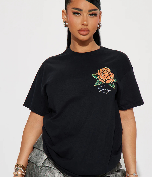 UrbanOutfits Women Oversized T-shirt Black / Cotton / S Flower Women Oversized T-Shirt