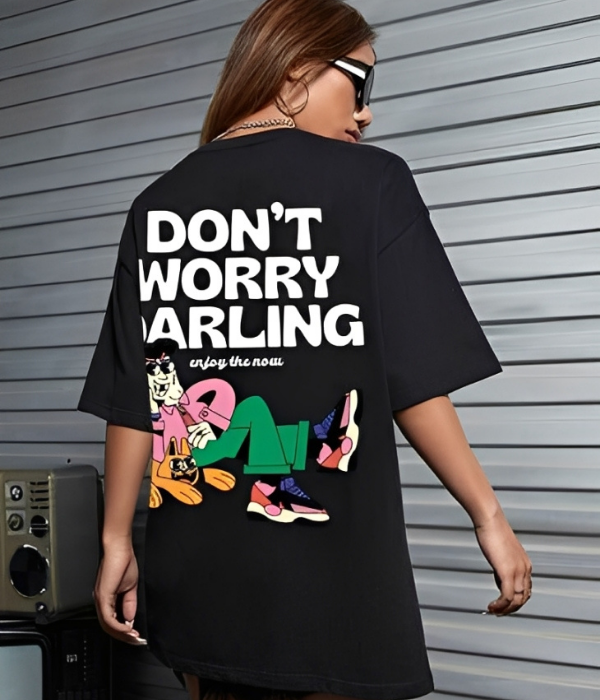 UrbanOutfits Women Oversized T-shirt Black / S Don't Worry - Women Oversized T-shirt