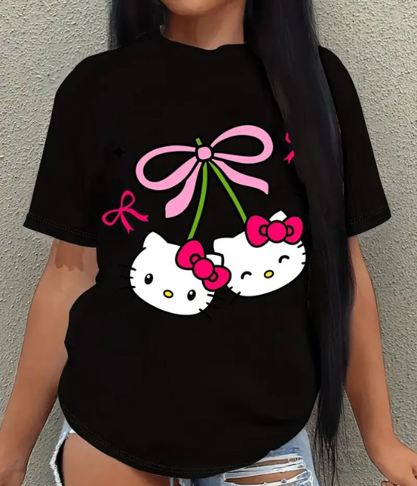 UrbanOutfits Women Oversized T-shirt Black / S HELLO KITTY - Women Oversized T-shirt