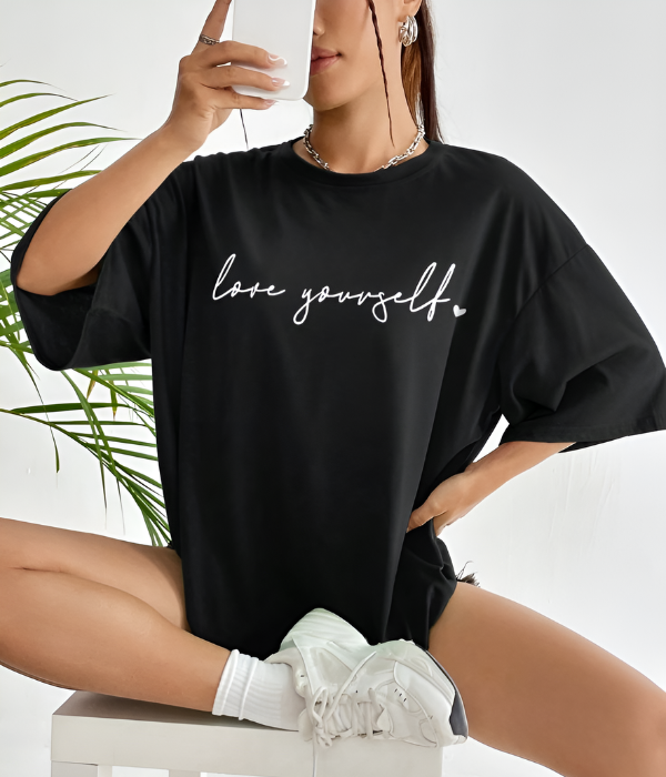 UrbanOutfits Women Oversized T-shirt Black / S ' Love Yourself ' Women Oversized T-shirt