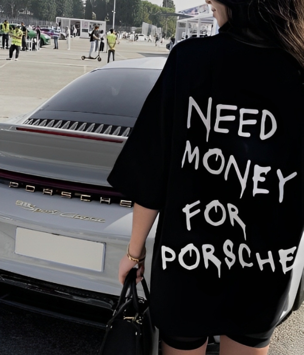 UrbanOutfits Women Oversized T-shirt Black / S ' Need money for Porsche ' Oversized T-shirt