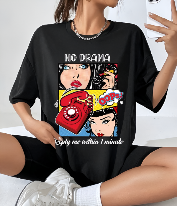 UrbanOutfits Women Oversized T-shirt Black / S 'NO DRAMA ' Women Oversized T-shirt