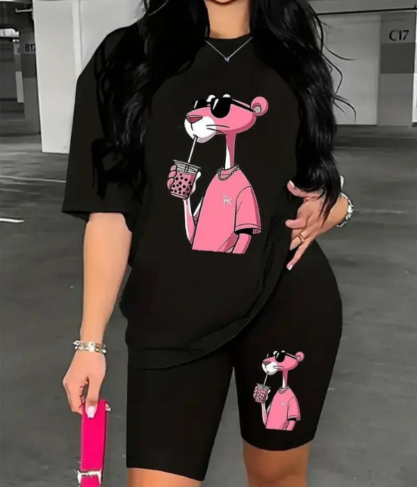 UrbanOutfits Women Oversized T-shirt Black / S PINK PANTHER-  Women Oversized T-shirt