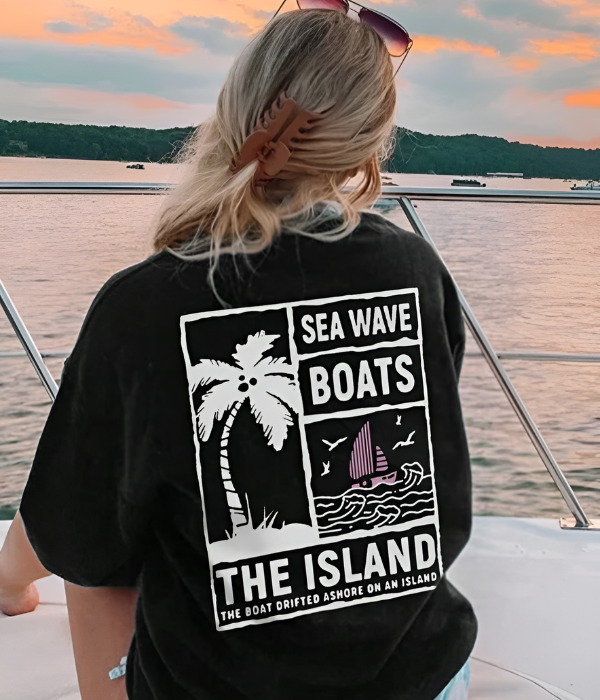 UrbanOutfits Women Oversized T-shirt Black / S ' Sea Wave ' Women Oversized T-shirt