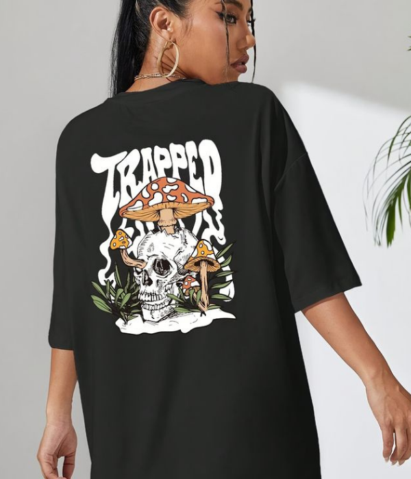 UrbanOutfits Women Oversized T-shirt Black / S Skull & Mushroom Oversized T-Shirt