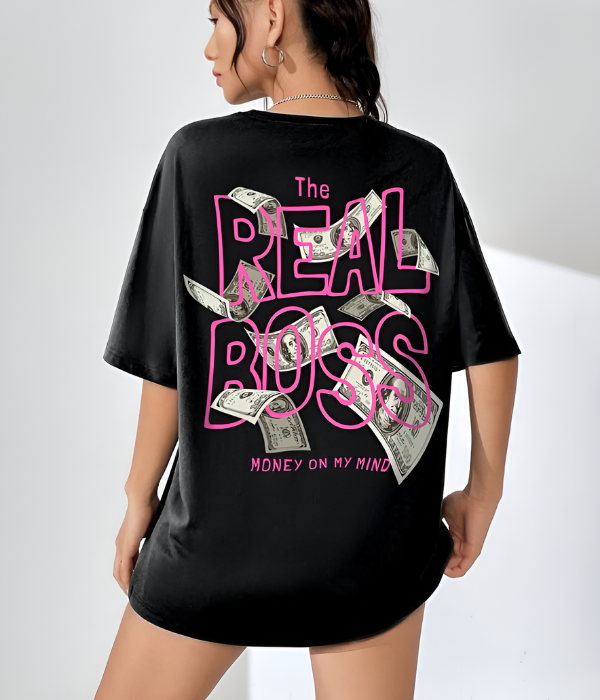 UrbanOutfits Women Oversized T-shirt Black / S ' THE REAL BOSS ' Women Oversized T-shirt