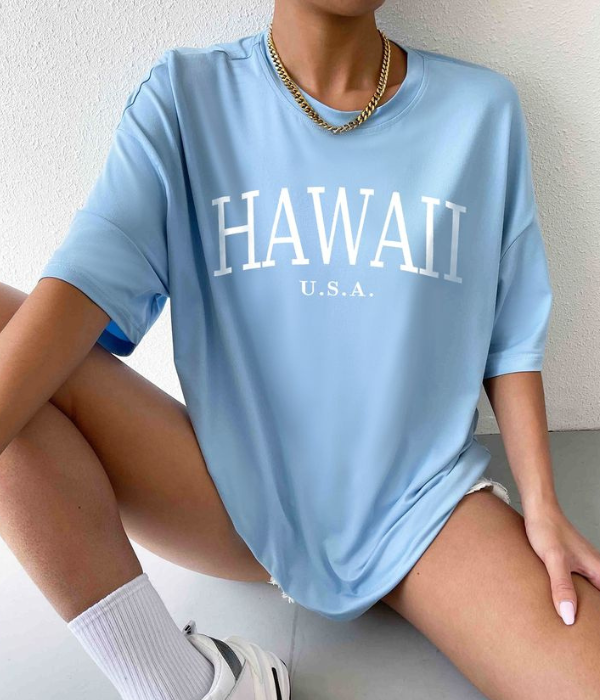 UrbanOutfits Women Oversized T-shirt Blue / S ' HAWAII' Women Oversized T-shirt