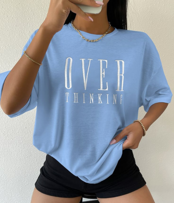 UrbanOutfits Women Oversized T-shirt Blue / S 'Over Thinking ' Women Oversized T-shirt
