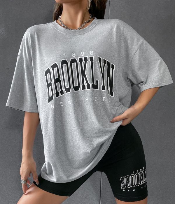 UrbanOutfits Women Oversized T-shirt Gray / S ' BROOKLYN ' Women Oversized T-shirt
