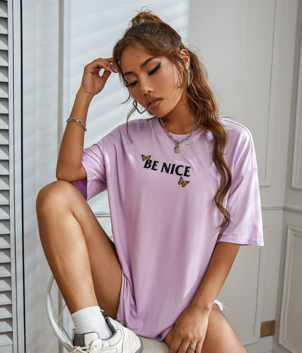 UrbanOutfits Women Oversized T-shirt Light purple / S ' Be Nice ' Women Oversized T-shirt