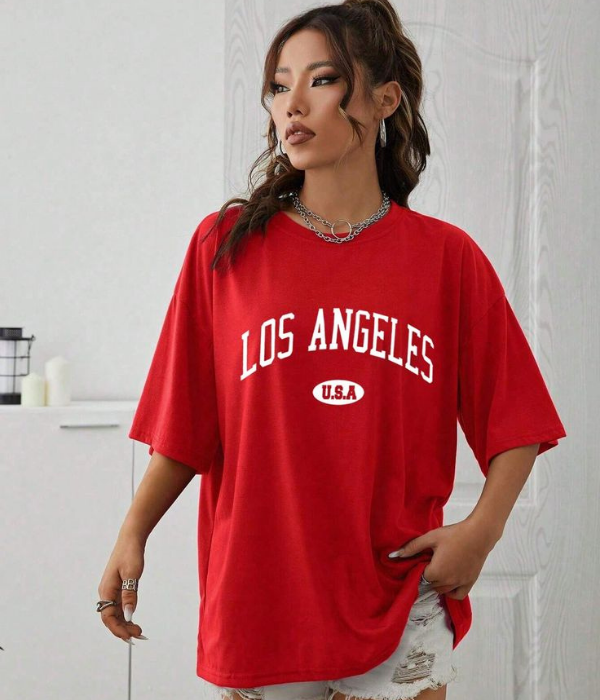 UrbanOutfits Women Oversized T-shirt Red / Cotton / S 'Los Angeles' Oversized T-Shirt