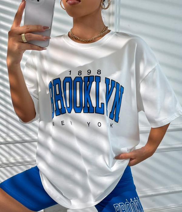 UrbanOutfits Women Oversized T-shirt white-blue / Cotton / S Brooklyn Oversized T-Shirt