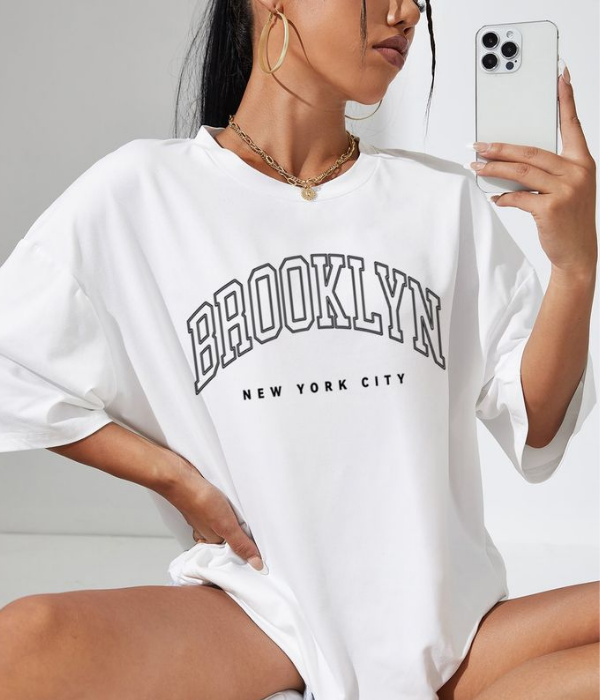 UrbanOutfits Women Oversized T-shirt White / Cotton / S 'Brooklyn' Oversized T-Shirt