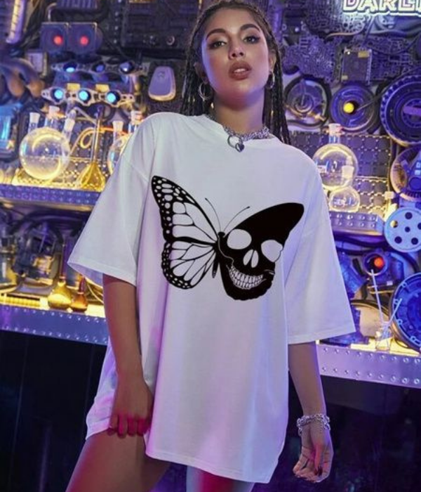 UrbanOutfits Women Oversized T-shirt White / S BUTTERFLY- Women Oversized T-shirt