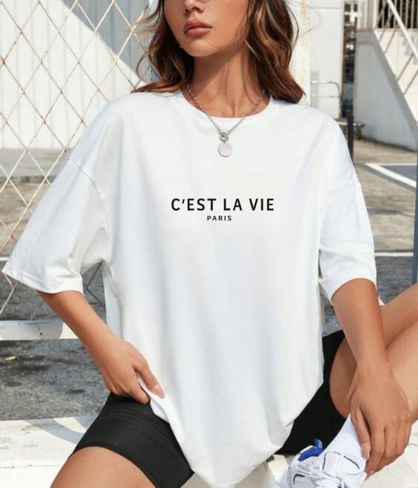 UrbanOutfits Women Oversized T-shirt White / S ' C EST LA VIE PARIS ' Women Oversized T-shirt