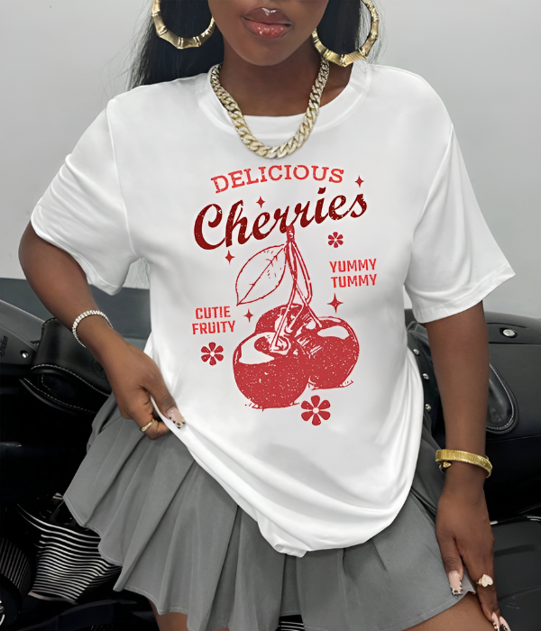 UrbanOutfits Women Oversized T-shirt White / S ' Cherries 'Women Oversized T-shirt