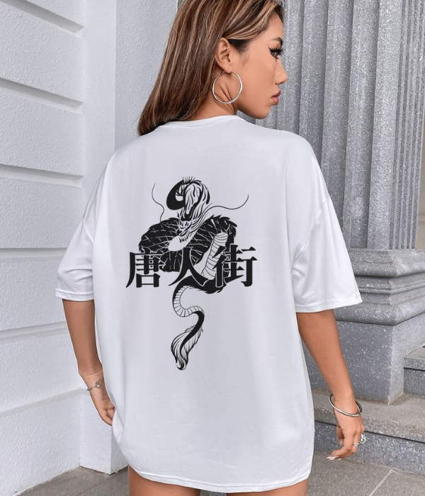 UrbanOutfits Women Oversized T-shirt White / S Chinese Dragon Women Oversized T-shirt