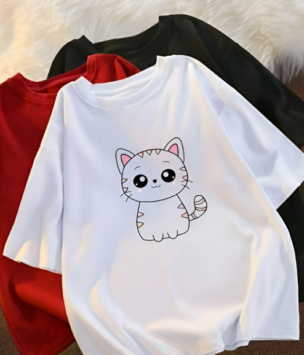 UrbanOutfits Women Oversized T-shirt White / S CUTE KITTY - Women Oversized T-shirt
