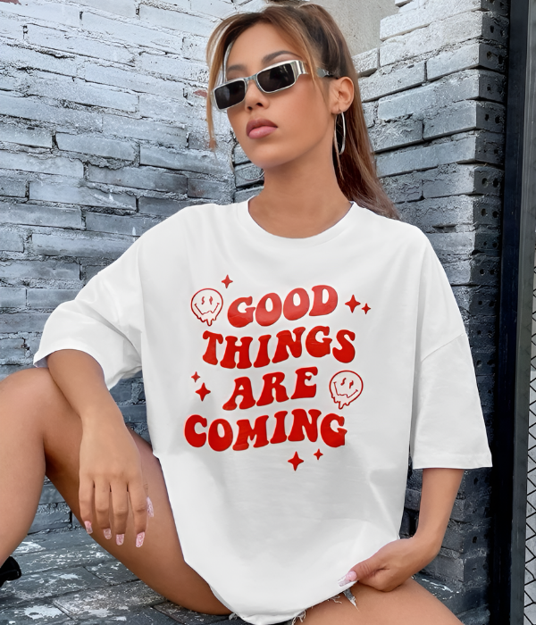 UrbanOutfits Women Oversized T-shirt White / S 'GOOD THINGS ARE COMING ' Women Oversized T-shirt