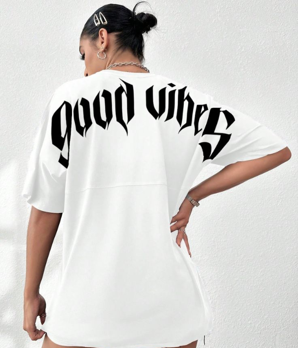 UrbanOutfits Women Oversized T-shirt White / S ' Good Vibes ' Women Oversized T-shirt