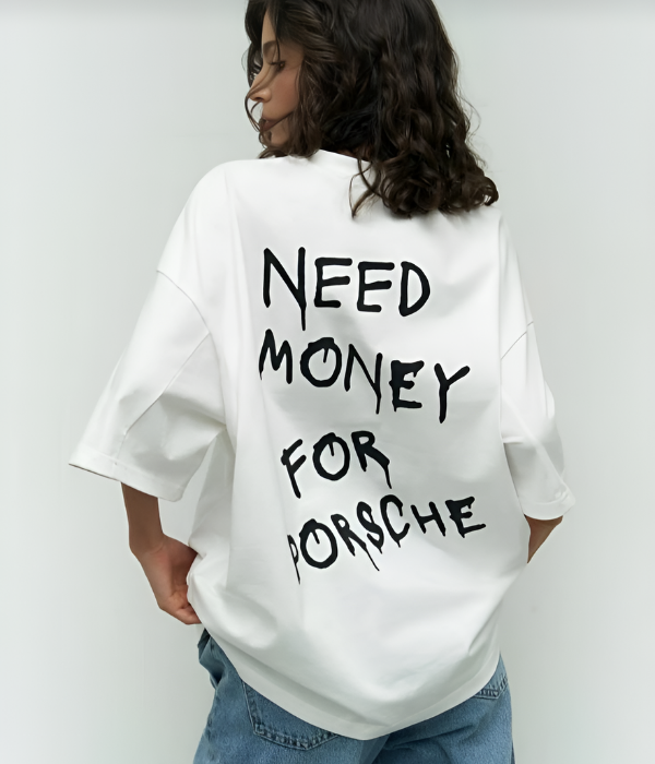 UrbanOutfits Women Oversized T-shirt White / S ' NEED MONEY FOR PORSCHE ' Women Oversized T-shirt