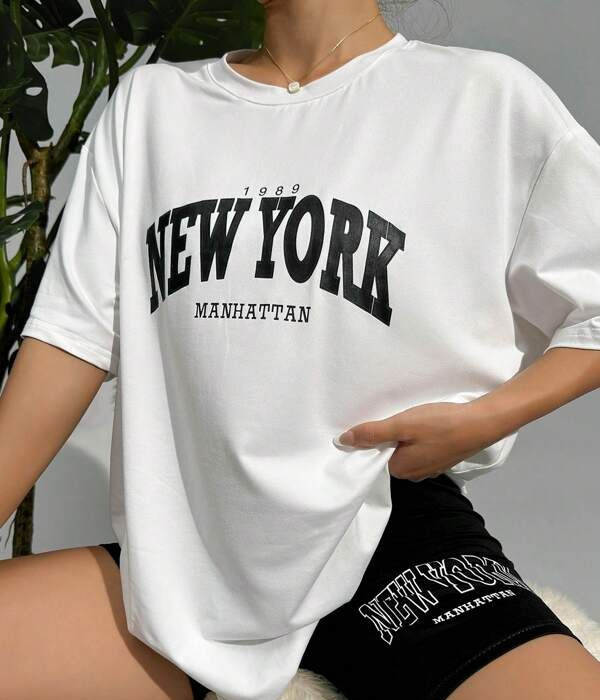 UrbanOutfits Women Oversized T-shirt White / S ' NEW YORK 1898 ' Women Oversized T-shirt