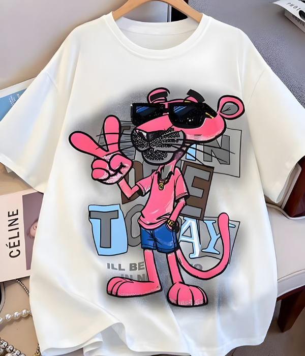 UrbanOutfits Women Oversized T-shirt White / S PINK PANTHER- Women Oversized T-shirt