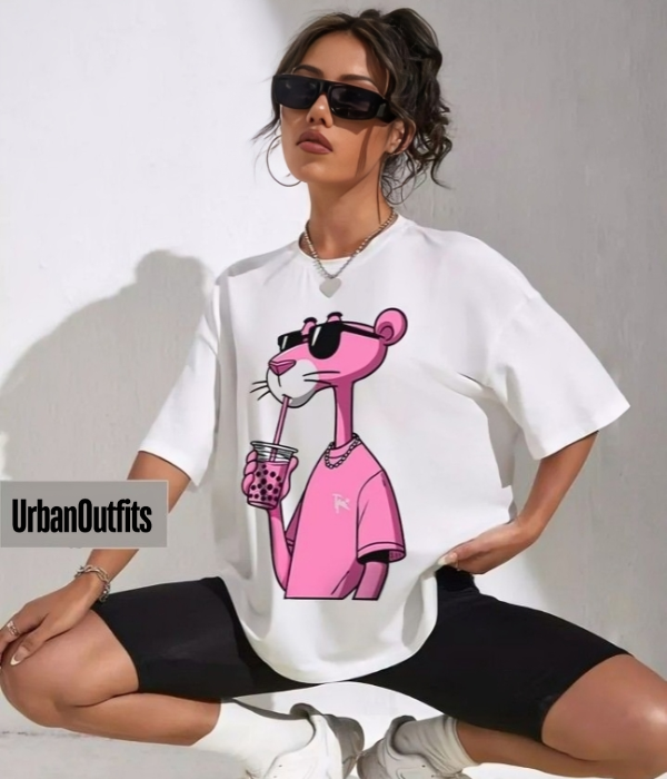 UrbanOutfits Women Oversized T-shirt White / S PINK PANTHER - Women Oversized T-shirt