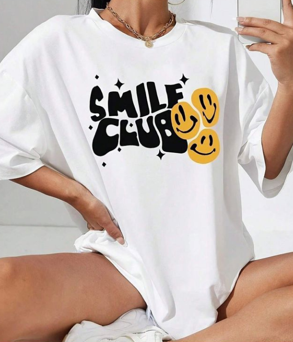 UrbanOutfits Women Oversized T-shirt White / S SMILE - Women Oversized T-shirt