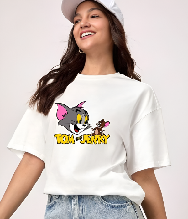 UrbanOutfits Women Oversized T-shirt White / S ' Tom And Jerry ' Women Oversized T-shirt