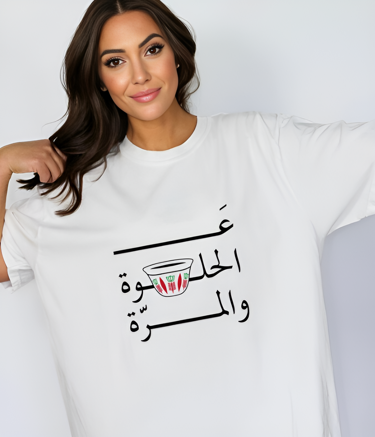 UrbanOutfits Women Oversized T-shirt White / S ع الحلوة و المرة - Women Oversized T-shirt