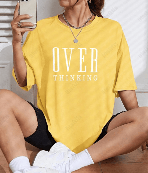 UrbanOutfits Women Oversized T-shirt Yellow / S ' Over Thinking ' Women Oversized T-shirt