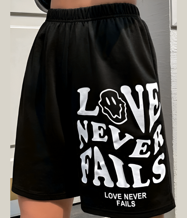 UrbanOutfits Women Shorts Black / S ' LOVE NEVER FAILS ' Women Short