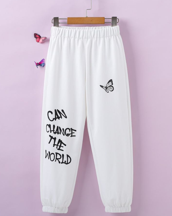 UrbanOutfits Women Sweatpants White / S ' Can change the world ' Women Oversized Sweatpants