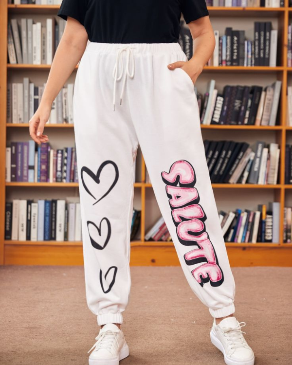 UrbanOutfits Women Sweatpants White / S ' Salute ' Women Oversized Sweatpant