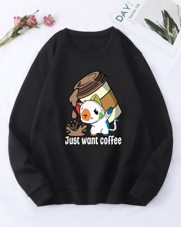 UrbanOutfits Women sweatshirt Black / Cotton-Fleece / S Just Want Coffee - Women Oversized sweatshirt