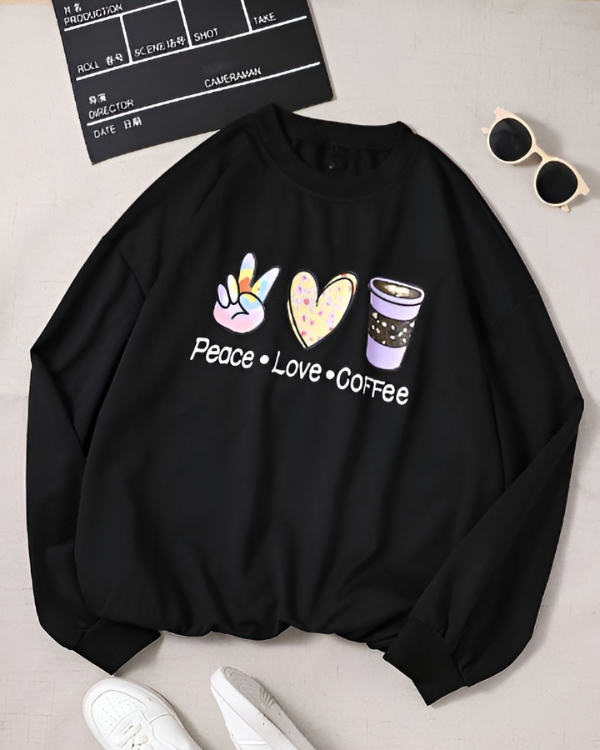 UrbanOutfits Women sweatshirt Black / Cotton-Fleece / S Peace Love Coffee - Women Oversized sweatshirt