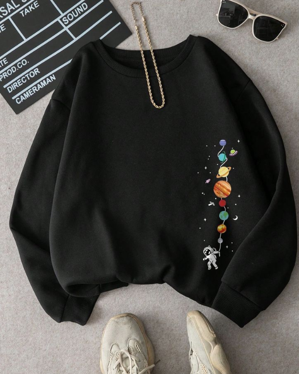 UrbanOutfits Women sweatshirt Black / Cotton-Fleece / S Planets - Women Oversized sweatshirt
