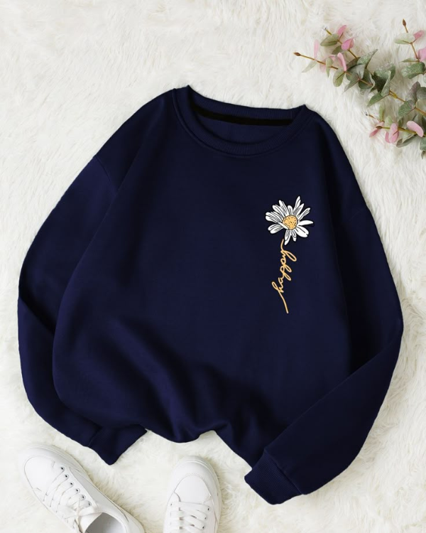 UrbanOutfits Women sweatshirt Navy / Cotton-Fleece / S Flower - Women Oversized sweatshirt