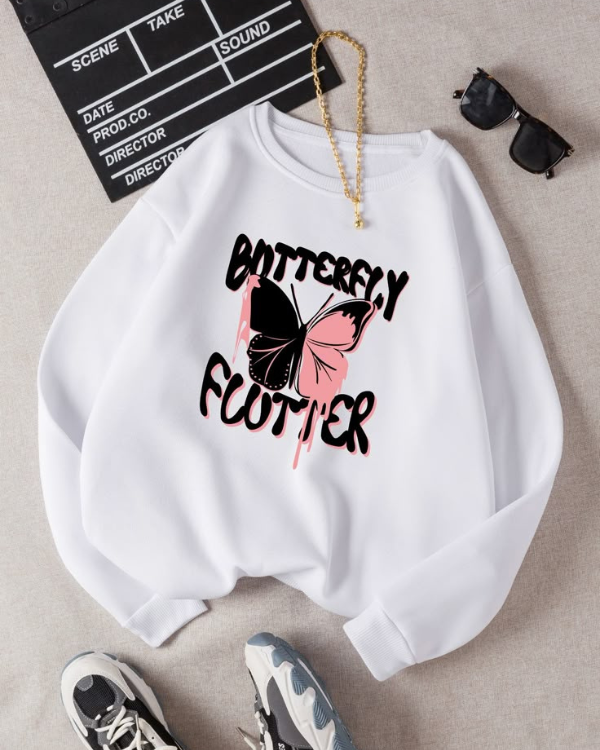 UrbanOutfits Women sweatshirt White / Cotton-Fleece / S Butterfly Flutter - Women Oversized sweatshirt