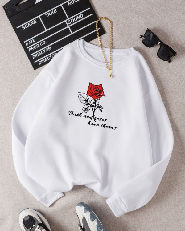 UrbanOutfits Women sweatshirt White / Cotton-Fleece / S Flower - Women Oversized sweatshirt