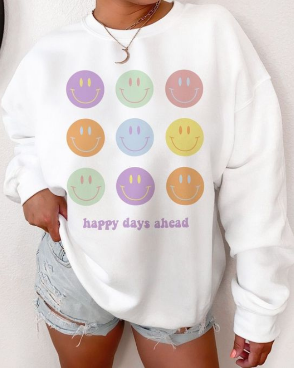 UrbanOutfits Women sweatshirt White / Cotton-Fleece / S Happy Day Ahead -  Women Oversized sweatshirt