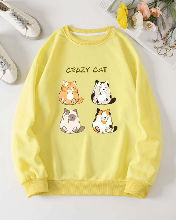 UrbanOutfits Women sweatshirt Yellow / Cotton-Fleece / S Crazy Cat - Women Oversized sweatshirt